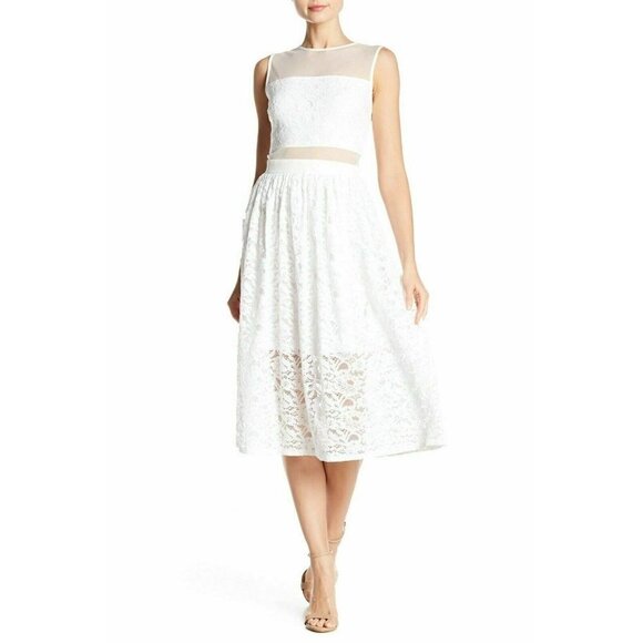 Love..Ady Women's White Mesh Floral Lace Dress M - Picture 3 of 12